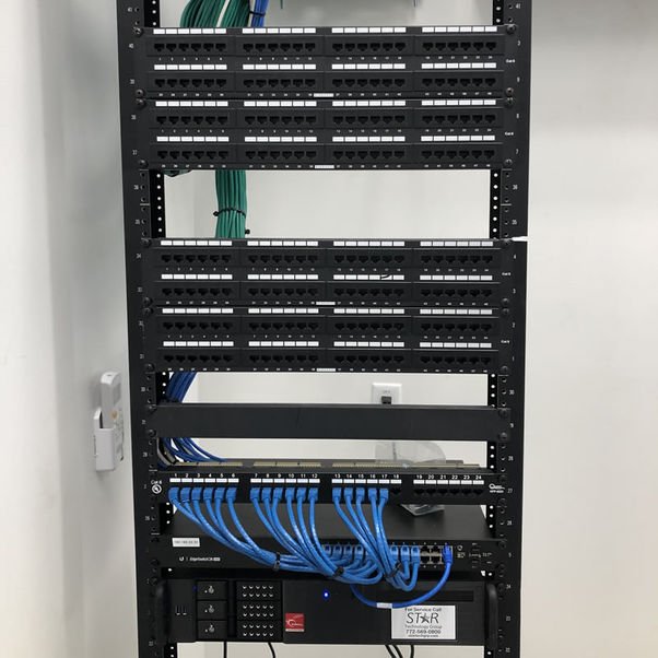 Structured cabling and patch panels in a network rack