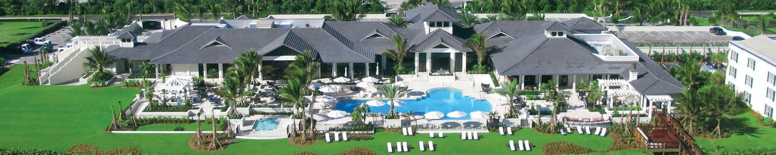 Clubhouse and landscaped pool grounds